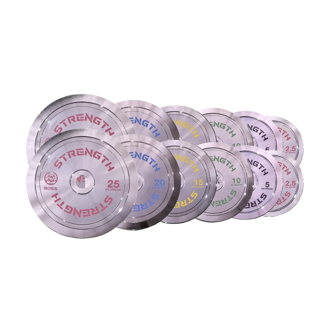 SET Discos Olimpicos de Acero Cromado PREMIUM 2.5-25 KG – Powerlifting BOSS STRENGTH