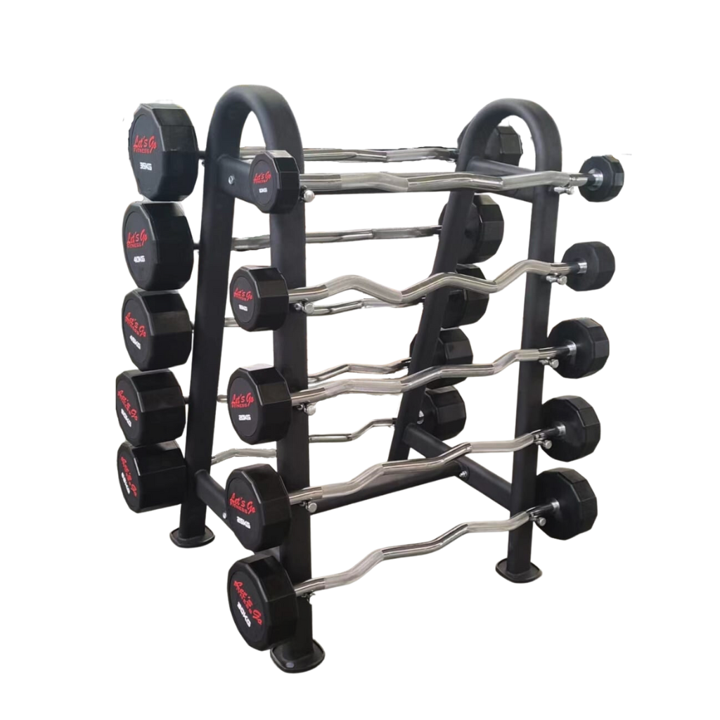 BOSS STRENGTH Set 10 Barras Z Rubber Peso Fijo + Rack