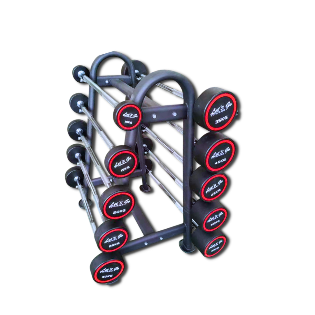 BOSS STRENGTH Set 10 Barras Recta Peso Fijo Uretano + Rack