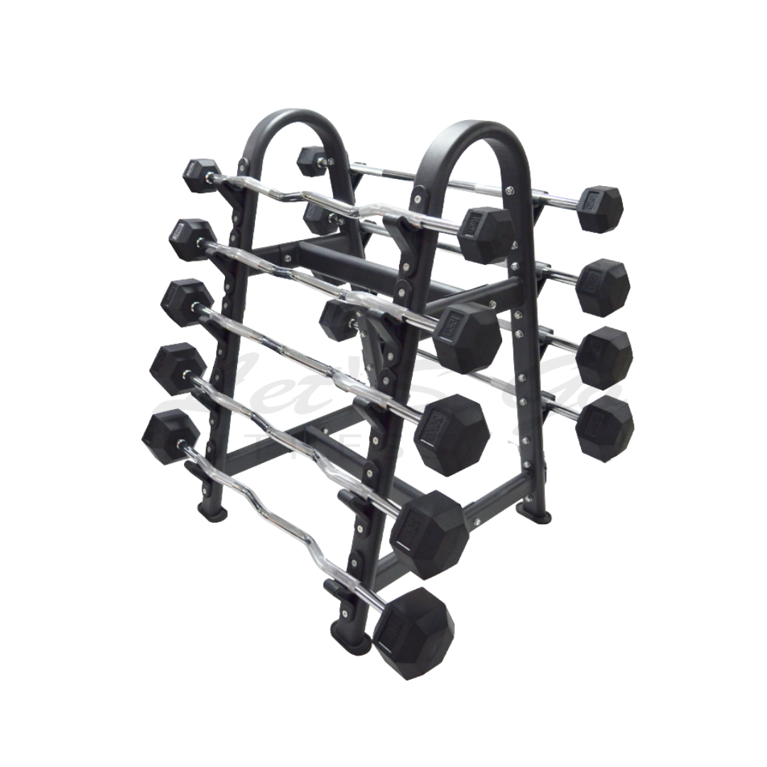 Set Barra Z Peso Fijo Hexagonales + Rack